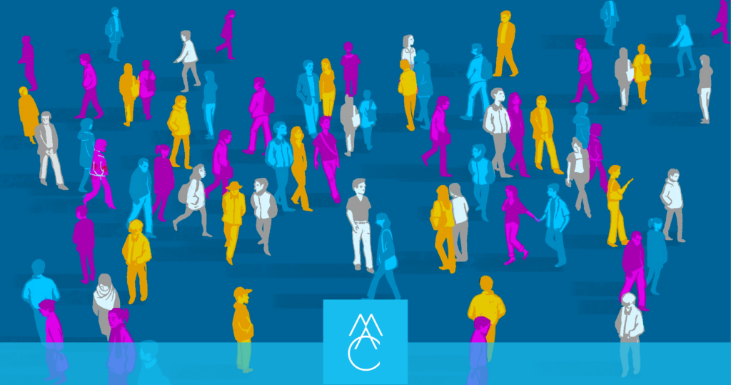 Illustration of people walking in a crowd